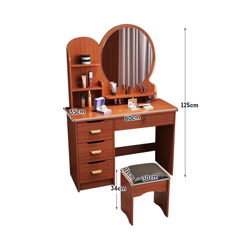 LIVARA 70/80CM Length Round Mirror Dressing Table With Stool - Image 27