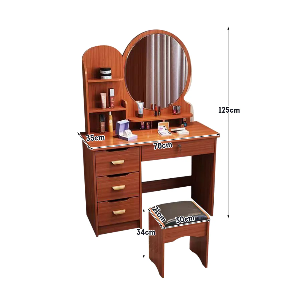 LIVARA 70/80CM Length Round Mirror Dressing Table With Stool - Image 28