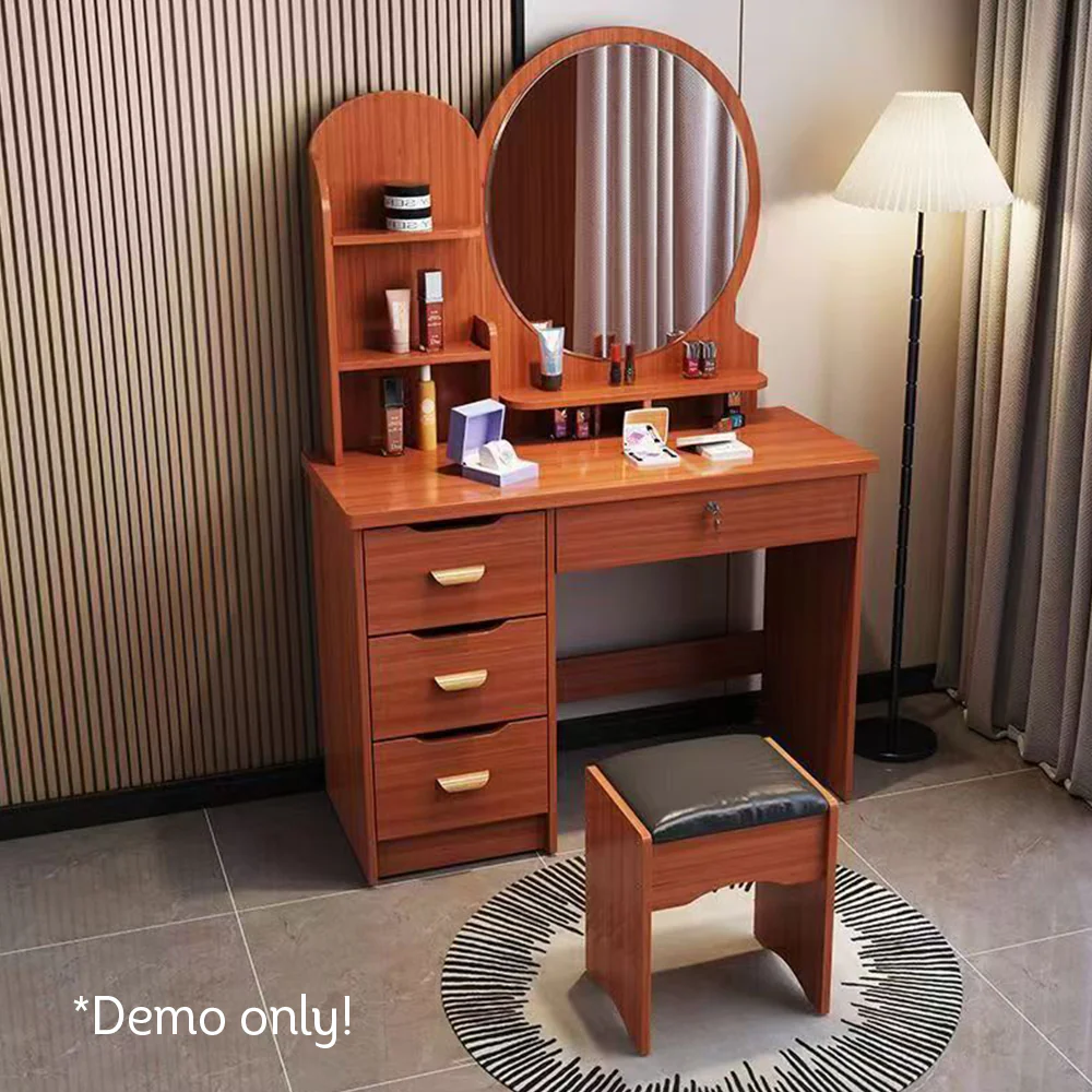 LIVARA 70/80CM Length Round Mirror Dressing Table With Stool - Image 6