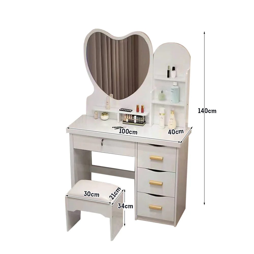 LIVARA 70/80/100CM Length Heart-shaped Mirror Dressing Table With Stool - Image 17
