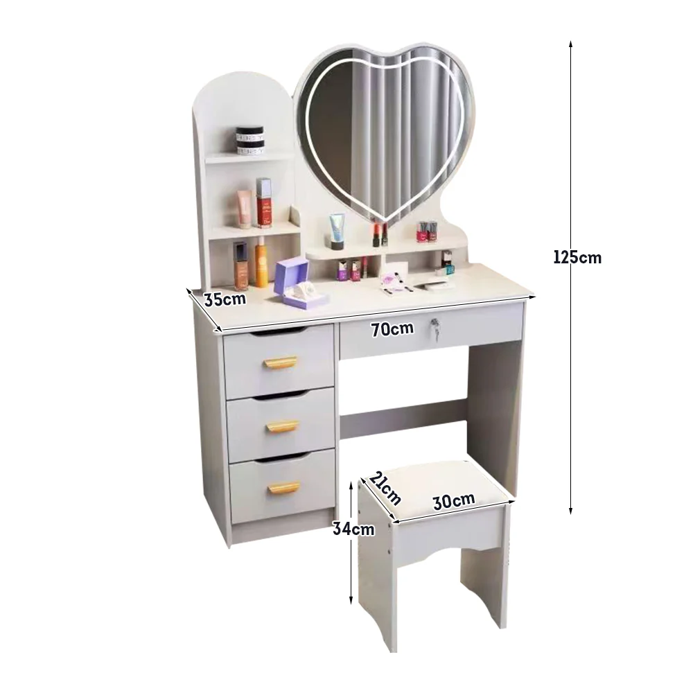 LIVARA 70/80/100CM Length Heart-shaped Mirror Dressing Table With Stool - Image 21