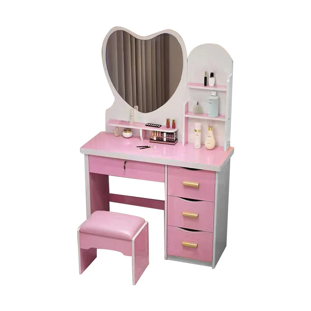 LIVARA 70/80/100CM Length Heart-shaped Mirror Dressing Table With Stool - Image 23
