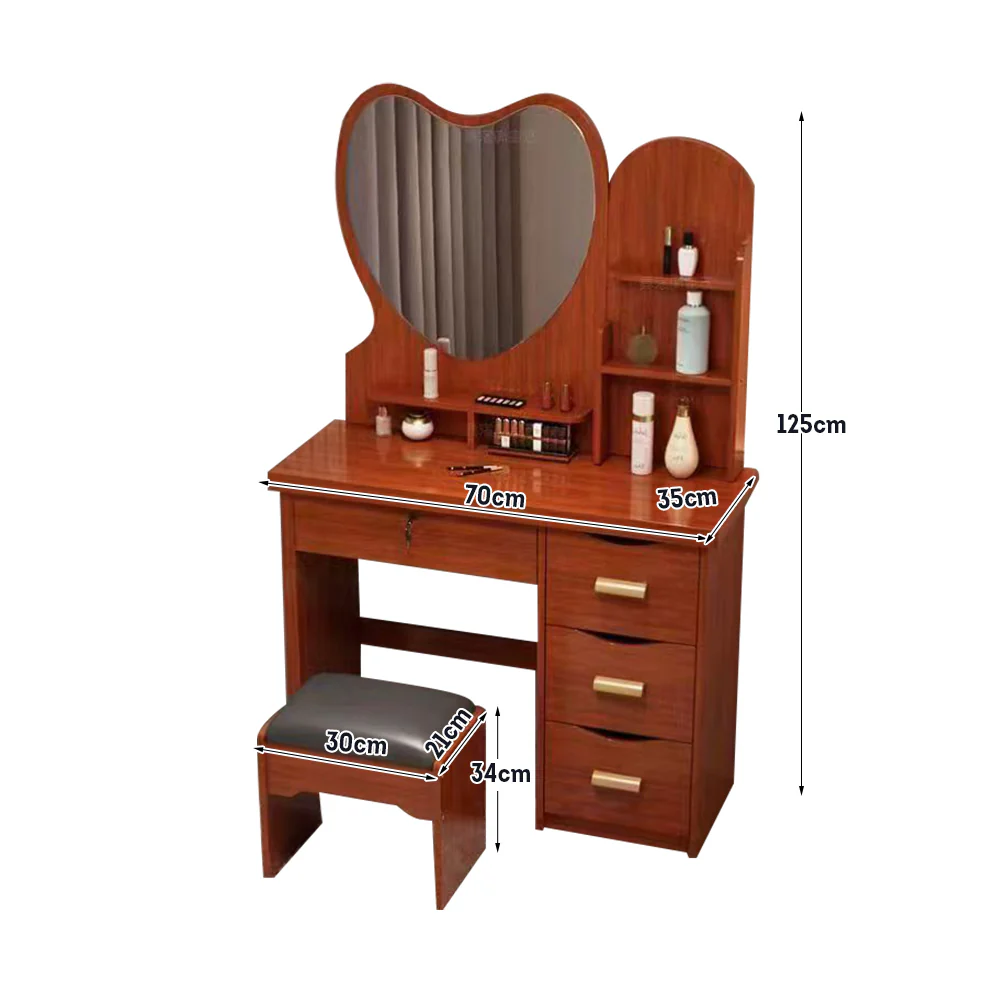 LIVARA 70/80/100CM Length Heart-shaped Mirror Dressing Table With Stool - Image 47