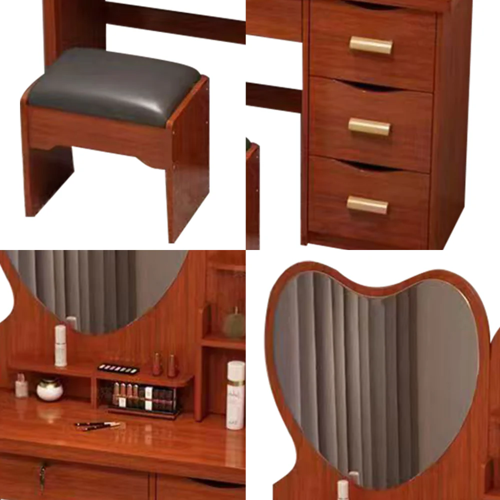 LIVARA 70/80/100CM Length Heart-shaped Mirror Dressing Table With Stool - Image 48