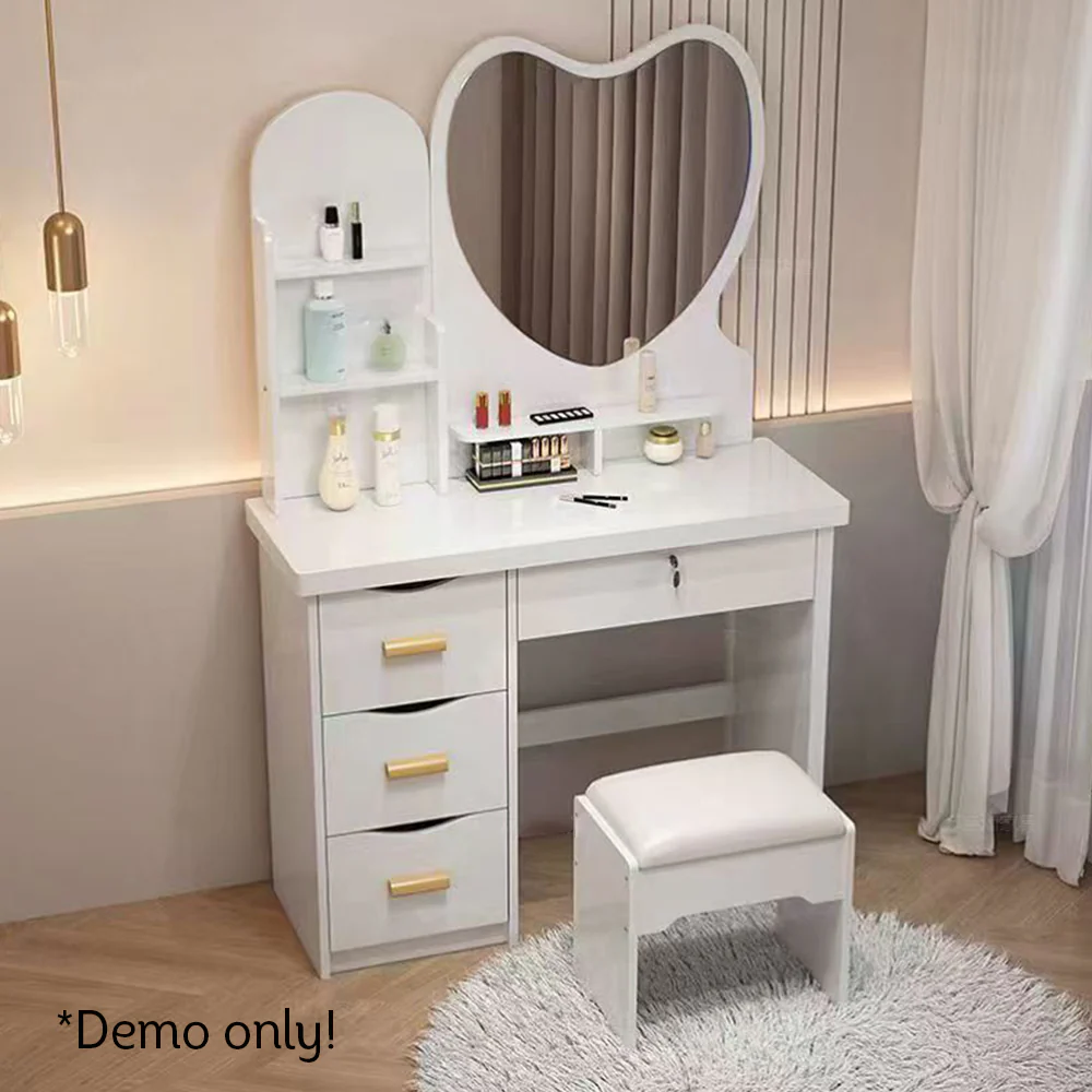 LIVARA 70/80/100CM Length Heart-shaped Mirror Dressing Table With Stool - Image 63