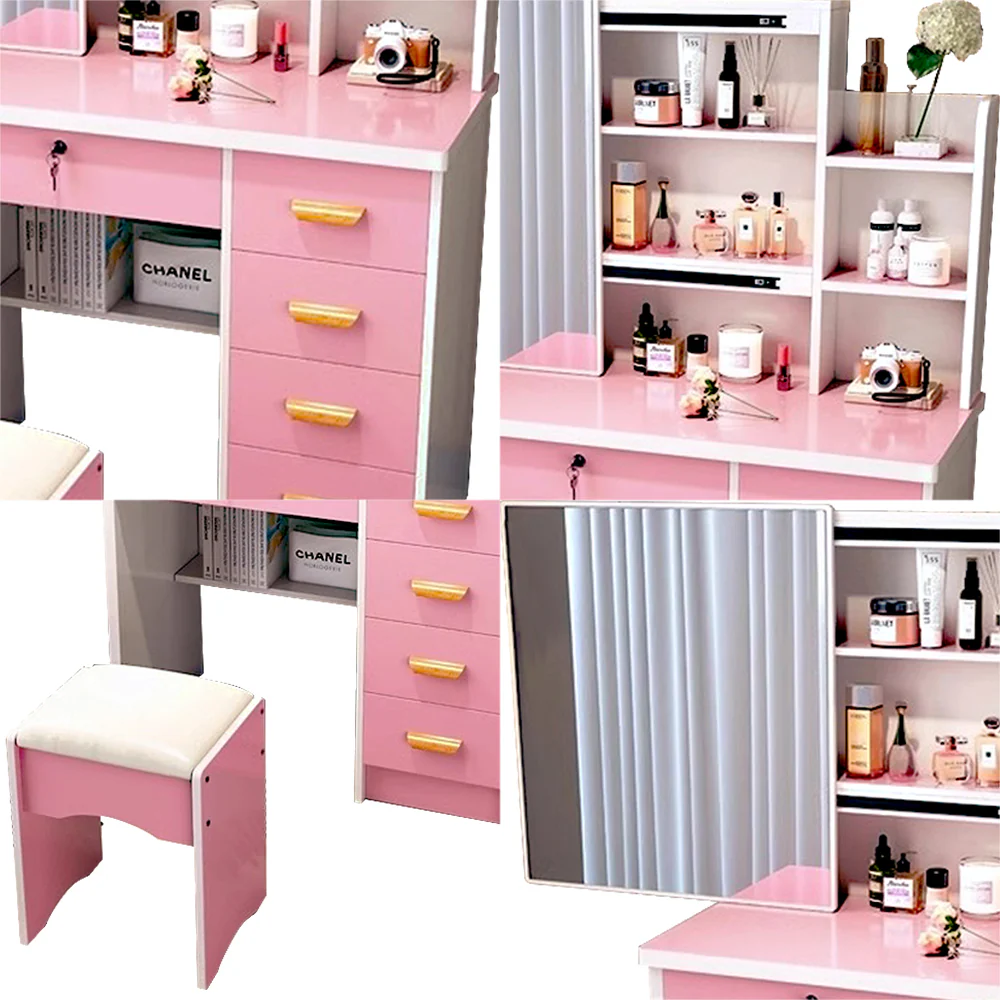 LIVARA 198 80CM Length Sliding Large Mirror Dressing Table With Stool Or LED Light - Image 28