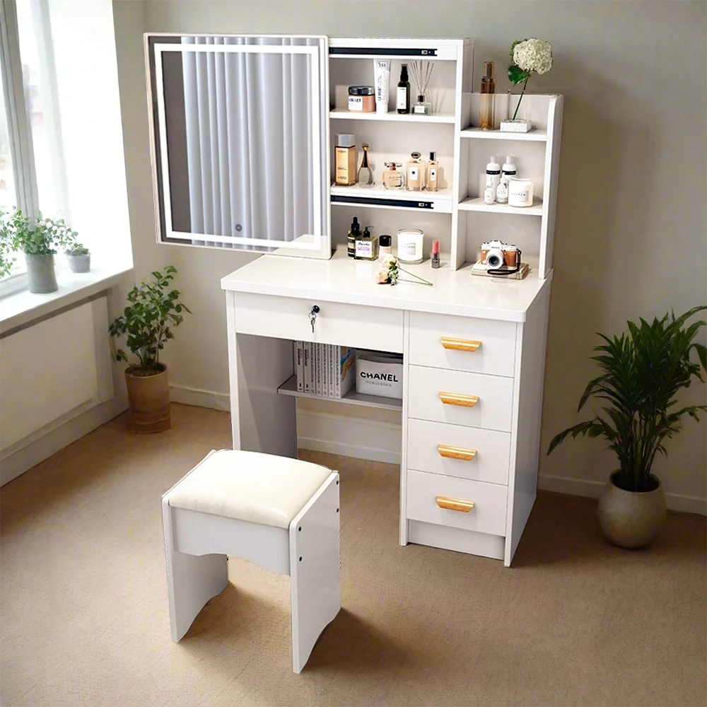 LIVARA 198 80CM Length Sliding Large Mirror Dressing Table With Stool Or LED Light - Image 47
