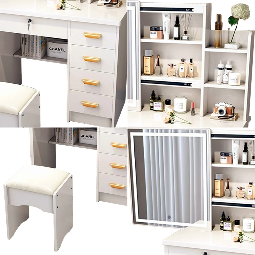LIVARA 198 80CM Length Sliding Large Mirror Dressing Table With Stool Or LED Light - Image 48