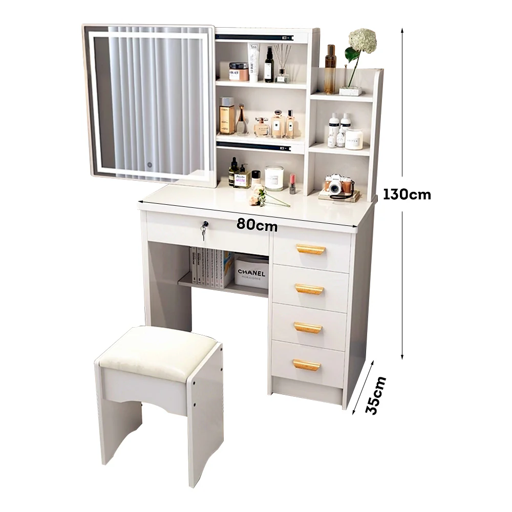 LIVARA 198 80CM Length Sliding Large Mirror Dressing Table With Stool Or LED Light - Image 49