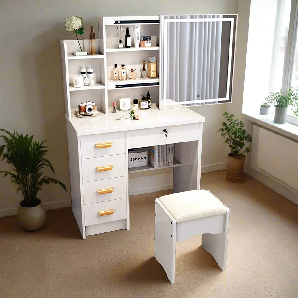 LIVARA 198 80CM Length Sliding Large Mirror Dressing Table With Stool Or LED Light - Image 50