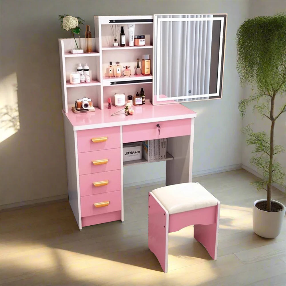 LIVARA 198 80CM Length Sliding Large Mirror Dressing Table With Stool Or LED Light - Image 54