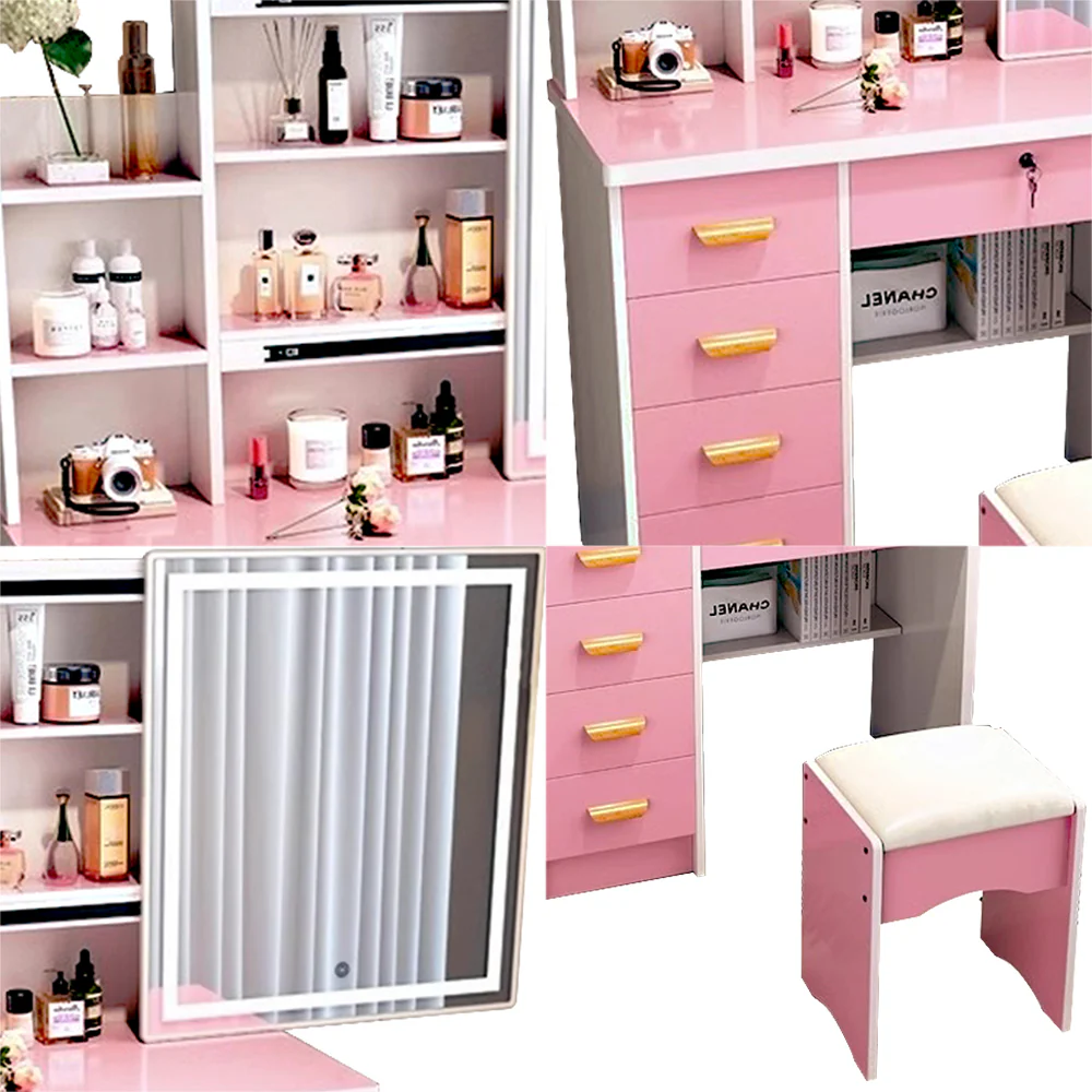 LIVARA 198 80CM Length Sliding Large Mirror Dressing Table With Stool Or LED Light - Image 55