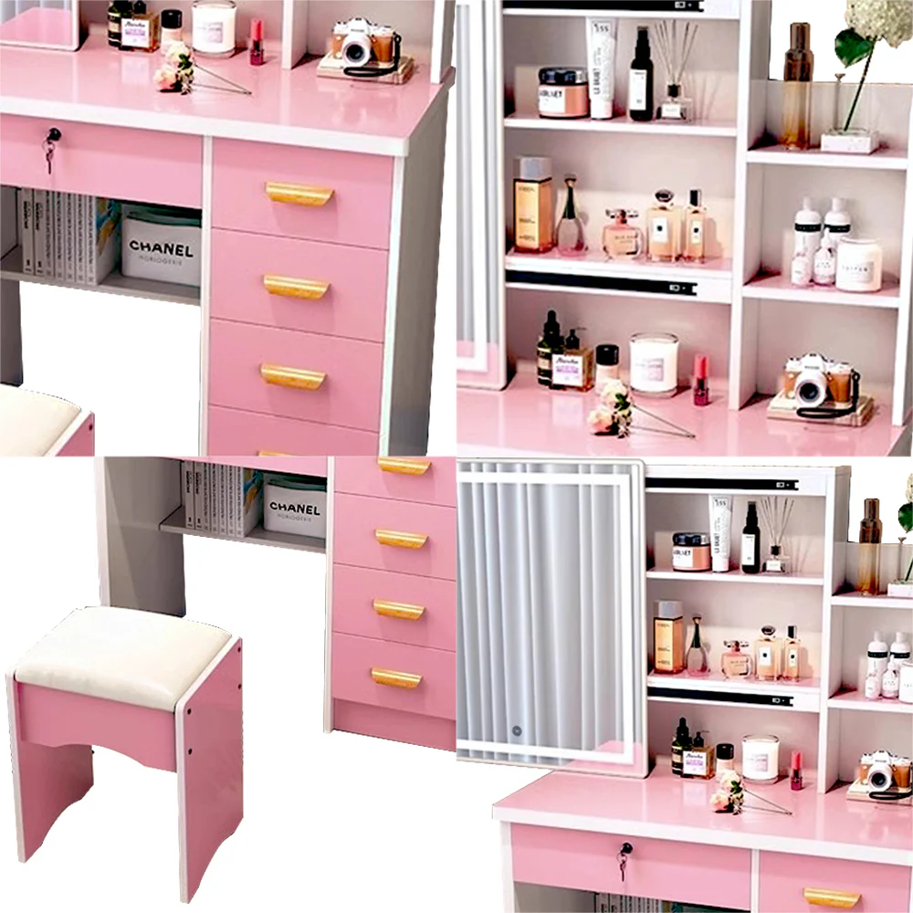 LIVARA 198 80CM Length Sliding Large Mirror Dressing Table With Stool Or LED Light - Image 59