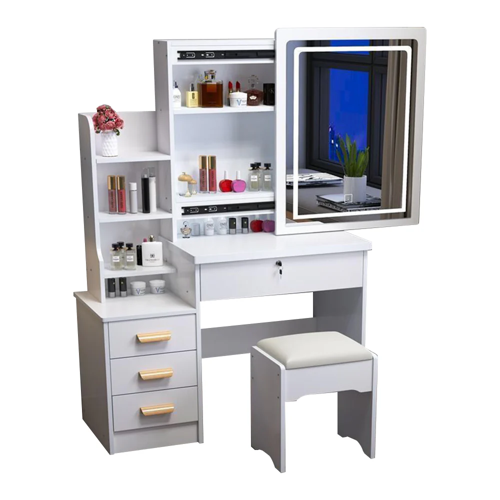LIVARA 80/100CM Length Sliding Large Mirror Dressing Table With Stool - Image 15