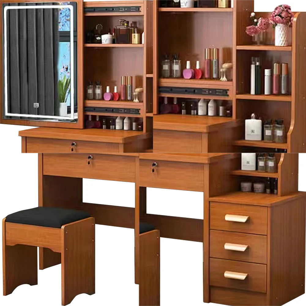 LIVARA 80/100CM Length Sliding Large Mirror Dressing Table With Stool - Image 38