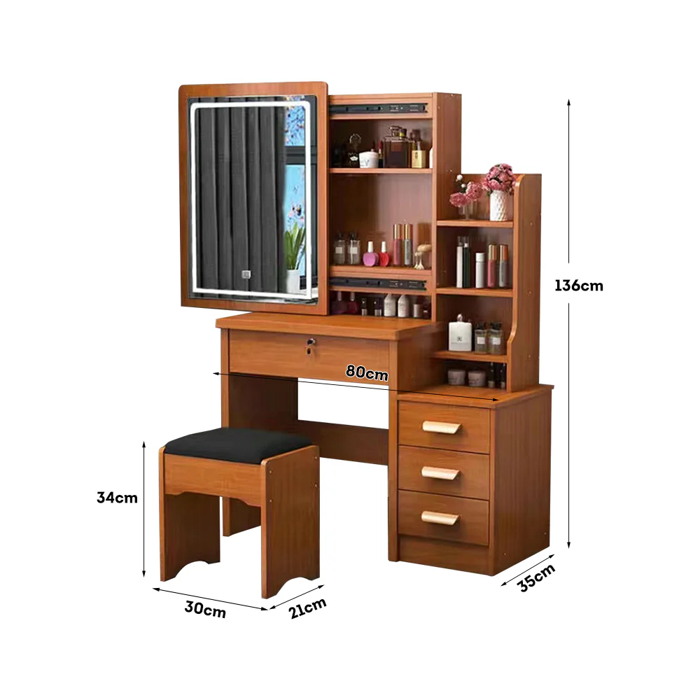 LIVARA 80/100CM Length Sliding Large Mirror Dressing Table With Stool - Image 39