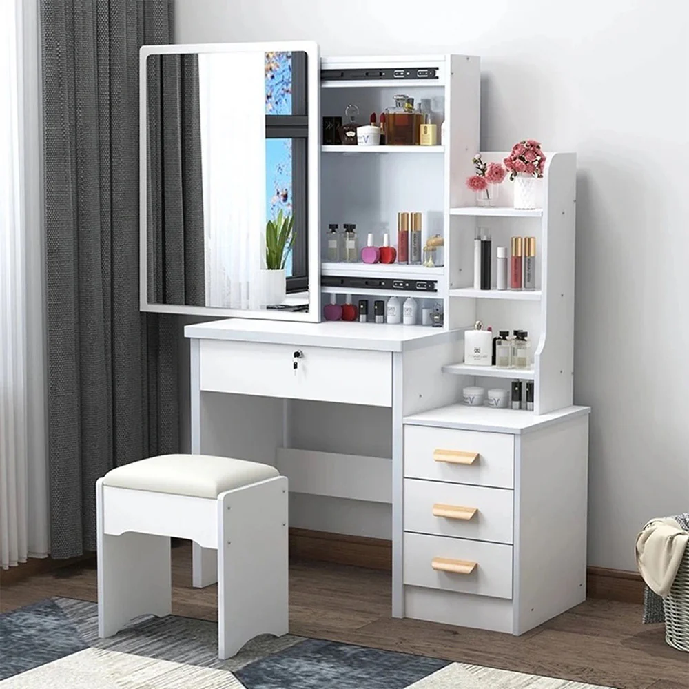 LIVARA 80/100CM Length Sliding Large Mirror Dressing Table With Stool - Image 40