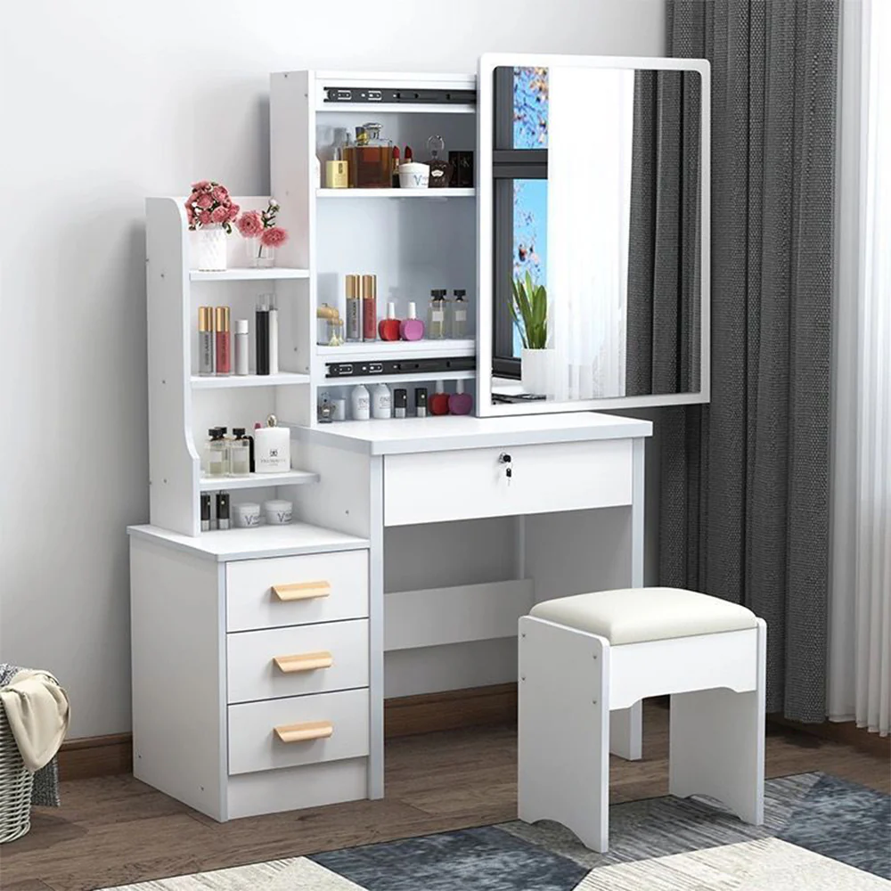 LIVARA 80/100CM Length Sliding Large Mirror Dressing Table With Stool - Image 48