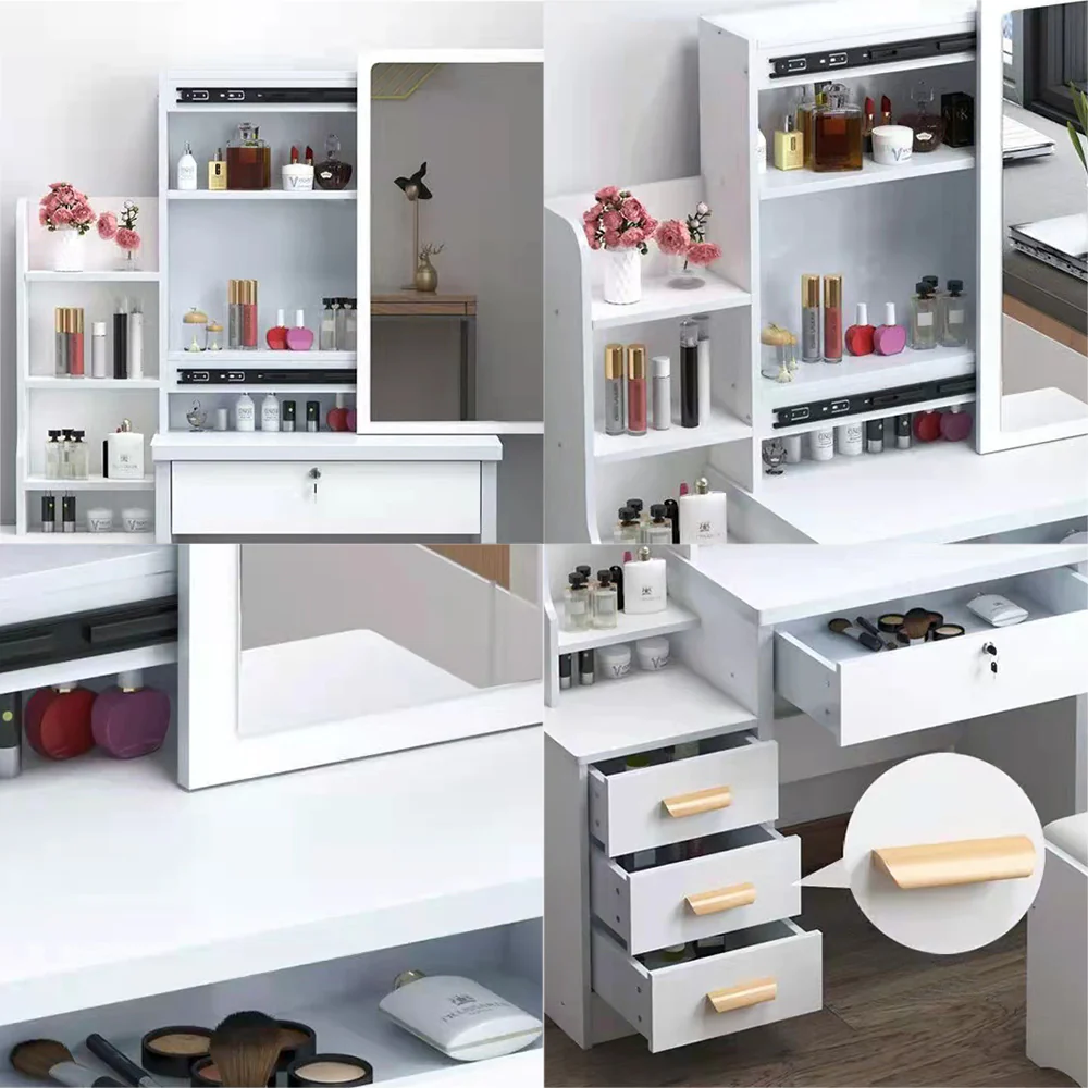 LIVARA 80/100CM Length Sliding Large Mirror Dressing Table With Stool - Image 49