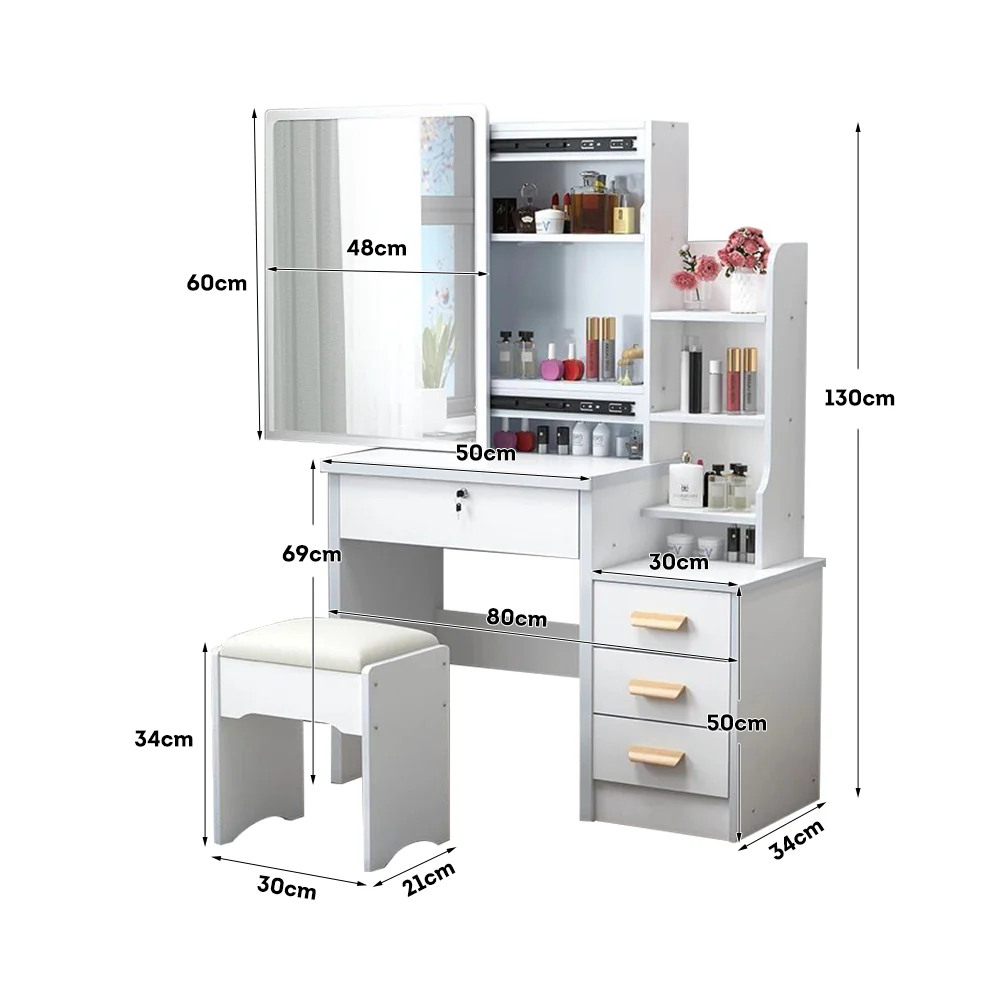 LIVARA 80/100CM Length Sliding Large Mirror Dressing Table With Stool - Image 62