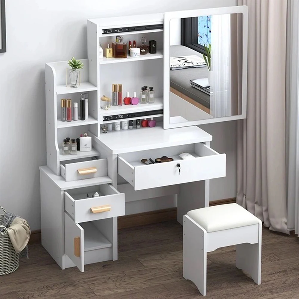 LIVARA 968 80CM Length Sliding Large Mirror Dressing Table With Stool - Image 5