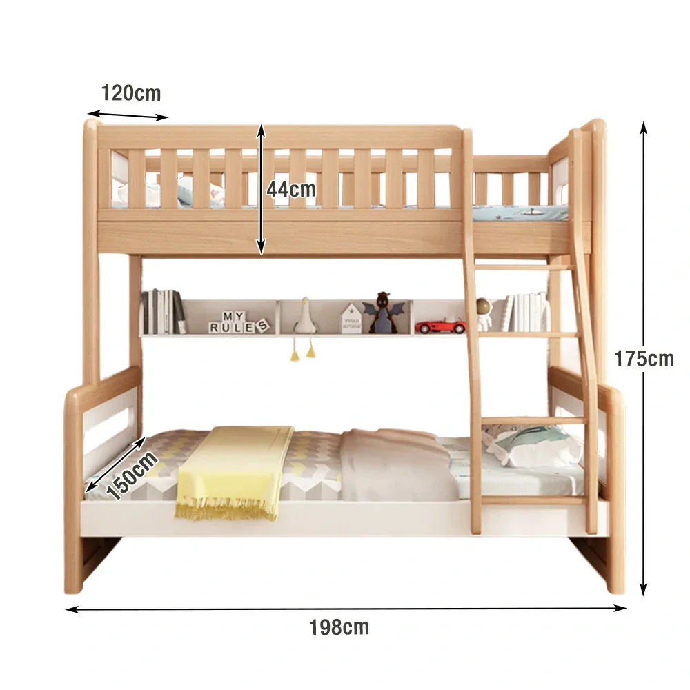 LUXORA Solid Wood Bunk Bed with Dual Drawers & Bookshelf - Lower 150cm, Upper 120cm, Durable Frame with Staircase Ladder - Natural Finish - Image 5