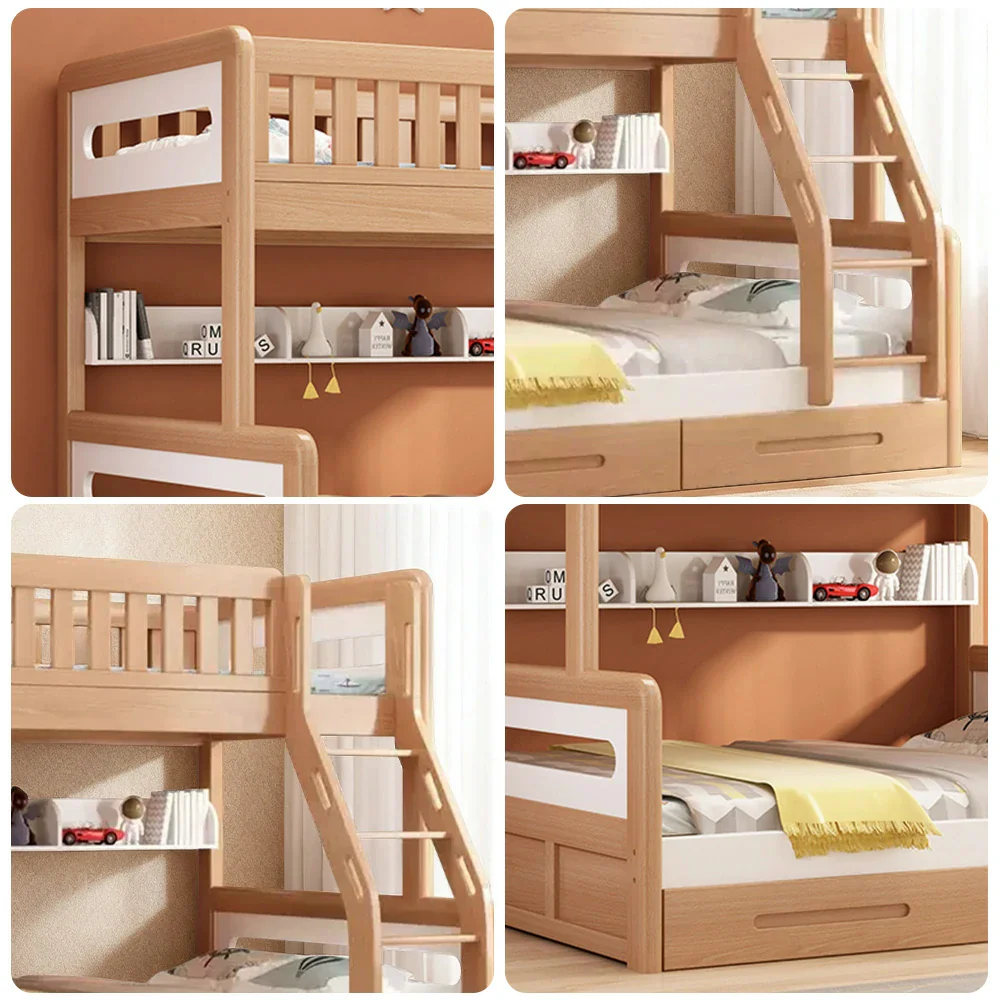 LUXORA Solid Wood Bunk Bed with Dual Drawers & Bookshelf - Lower 150cm, Upper 120cm, Durable Frame with Staircase Ladder - Natural Finish - Image 8