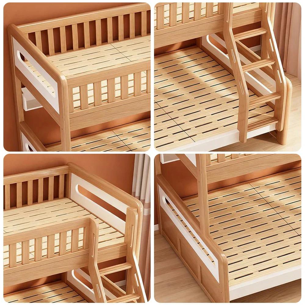 LUXORA Solid Wood Bunk Bed with Dual Drawers & Bookshelf - Lower 150cm, Upper 120cm, Durable Frame with Staircase Ladder, Installation Included - Natural Finish - Image 3