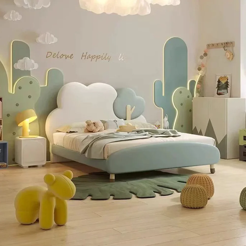 LUXORA CB1118 150/180cm Solid Wood Frame Cartoon Cloud-Shaped Kids Bed-Tech Fabric - Image 2