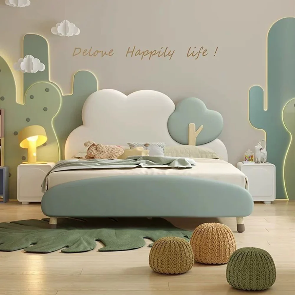 LUXORA CB1118 150/180cm Solid Wood Frame Cartoon Cloud-Shaped Kids Bed-Tech Fabric - Image 3