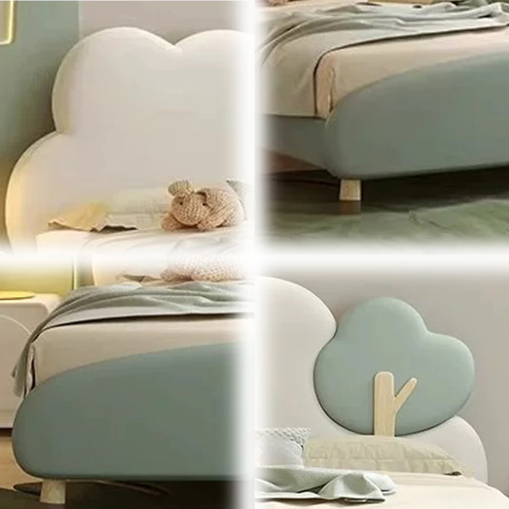 LUXORA CB1118 150/180cm Solid Wood Frame Cartoon Cloud-Shaped Kids Bed-Tech Fabric - Image 4