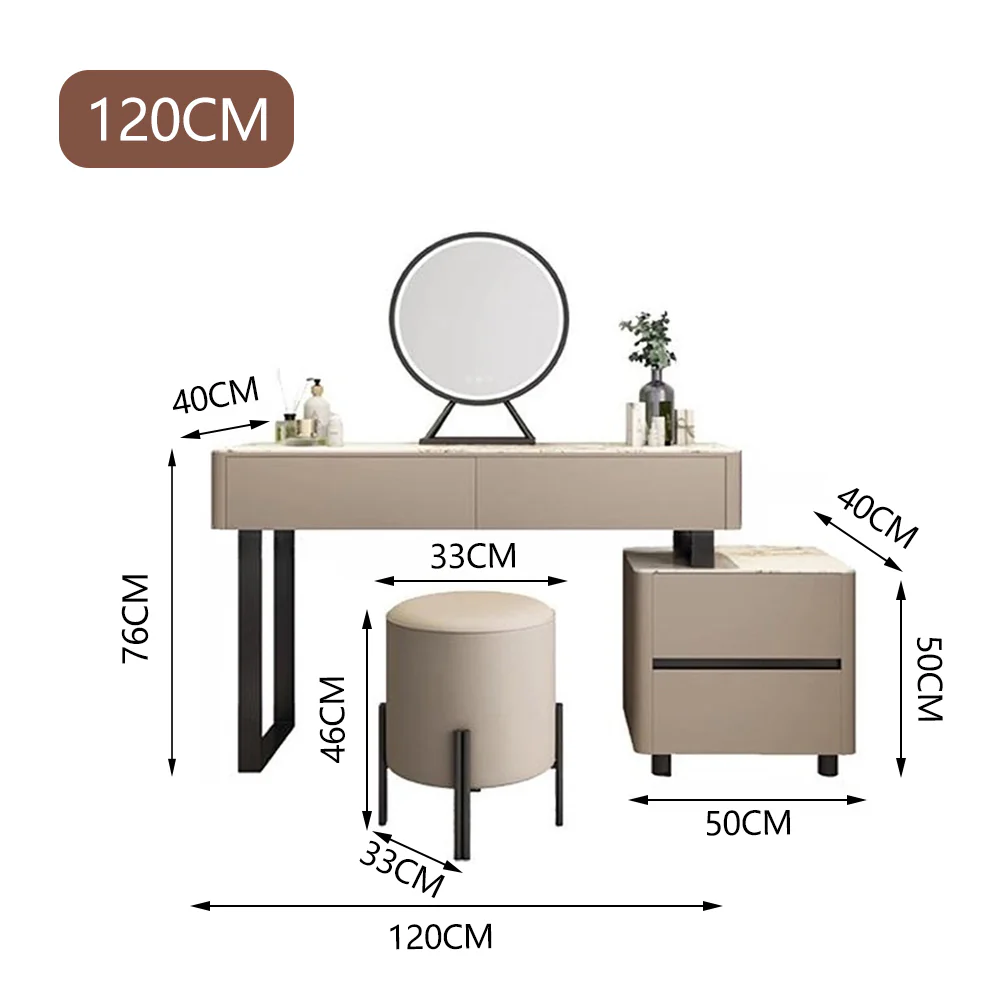 LUXORA DR1030 80-120cm Rock Countertop Solid Wood Cabinet Dressing Table - Image 8