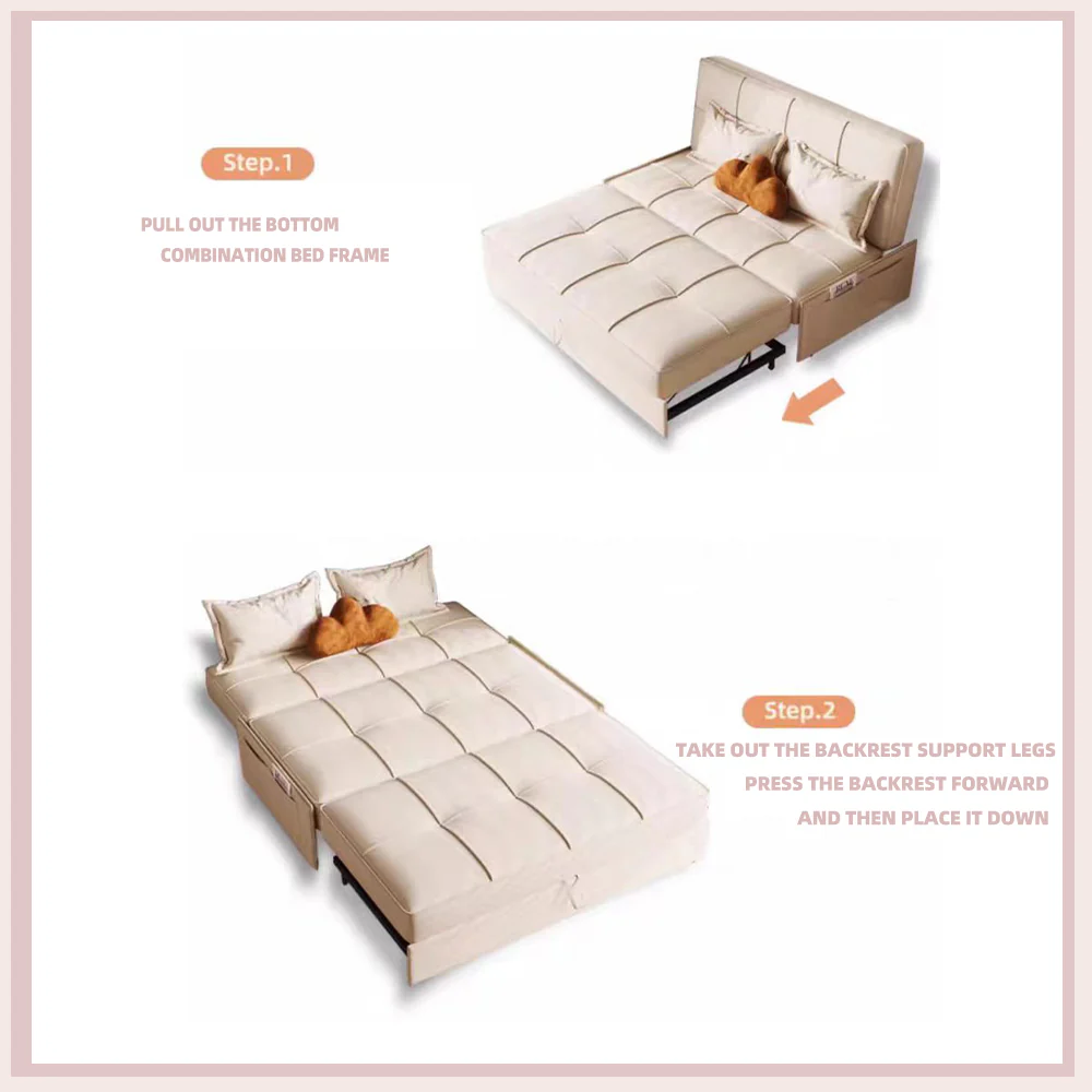 LUXORA FC1040 100/120/135/150cm Steel Frame Sofa Solid Wood Sofa Bed - Image 4