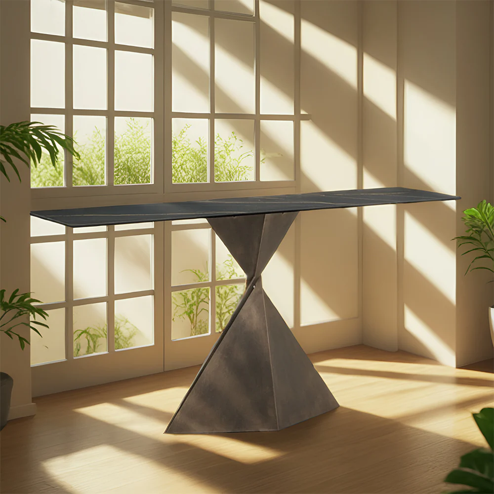 LUXORA CC1012 100/120/140cm Minimalist Style Sintered Stone Top Geometric Design Console Table - Image 4