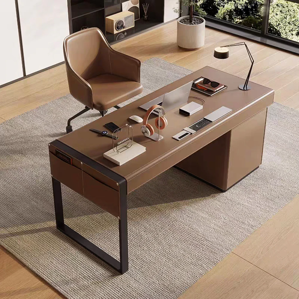 LUXORA DR1073 120/140/160/180cm Light Luxury Style Saddle Leather Desk - Image 2