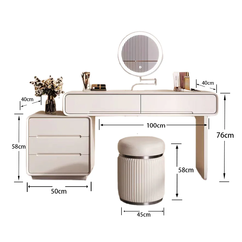 LUXORA DR1091 80/100/120cm Minimalist Solid Wood Dressing Table - Image 6