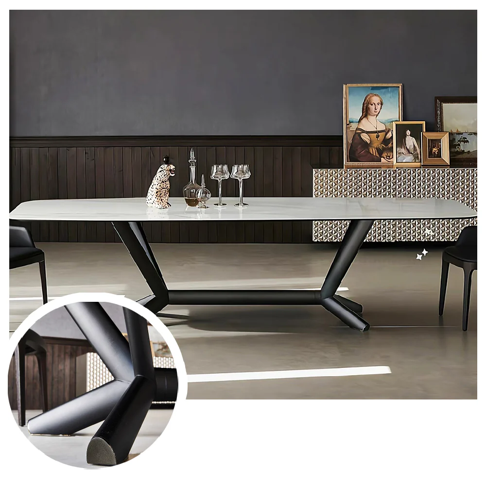 LUXORA DT1061 Minimalist Style 140-160-180-200cm Sintered Stone Dining Table-White&Black - Image 2
