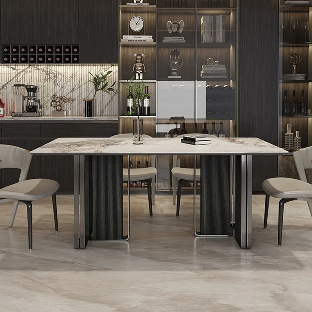 LUXORA DT1222 140/160/180cm Length Sintered Stone Tabletop Dining Table Carbon Steel Legs - Image 3