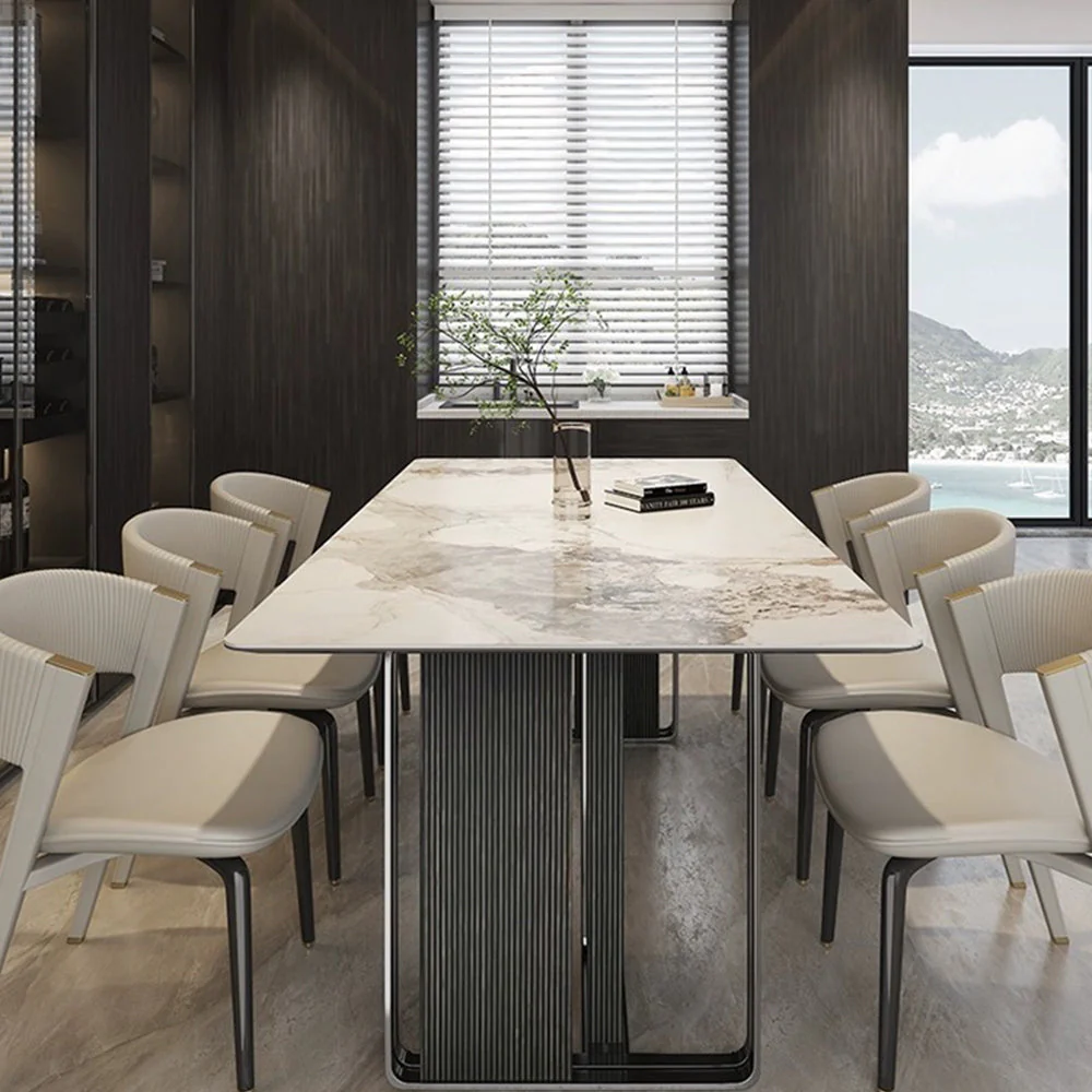 LUXORA DT1222 140/160/180cm Length Sintered Stone Tabletop Dining Table Carbon Steel Legs - Image 4