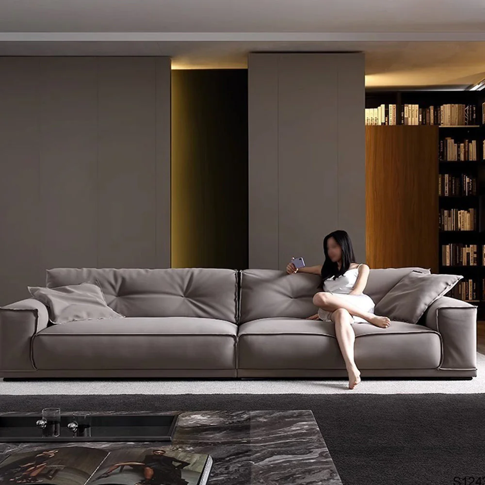 LUXORA S1243 220cm Length Microfiber Leather Fabric Sofa Solid Wood Frame - Image 3