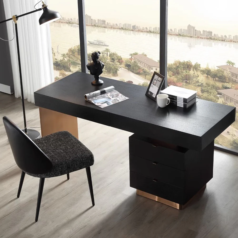 LUXORA WD1001 140/160/180/200cm Length Office Desk With Storage Cabinet Stainless Steel Legs - Image 3