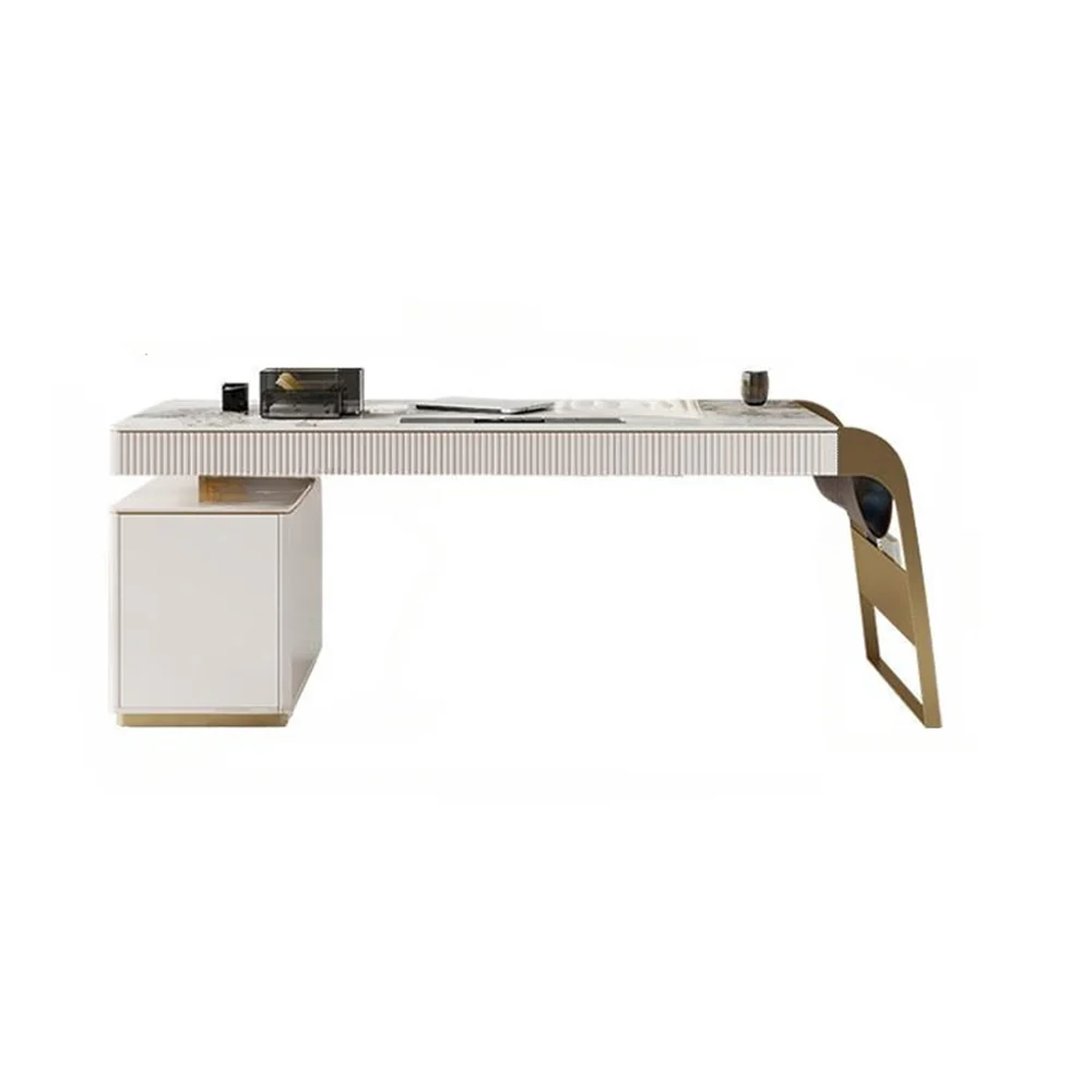 LUXORA WD1020 140cm Length Office Desk With Storage Cabinet Sintered Stone Tabletop