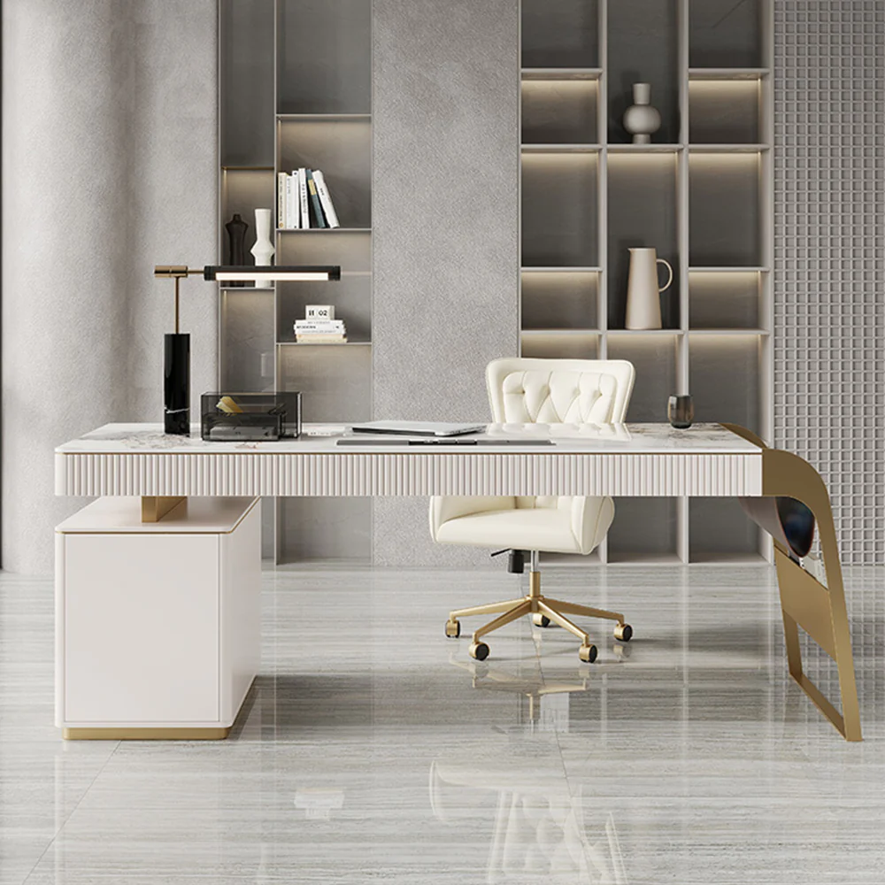 LUXORA WD1020 140cm Length Office Desk With Storage Cabinet Sintered Stone Tabletop - Image 2