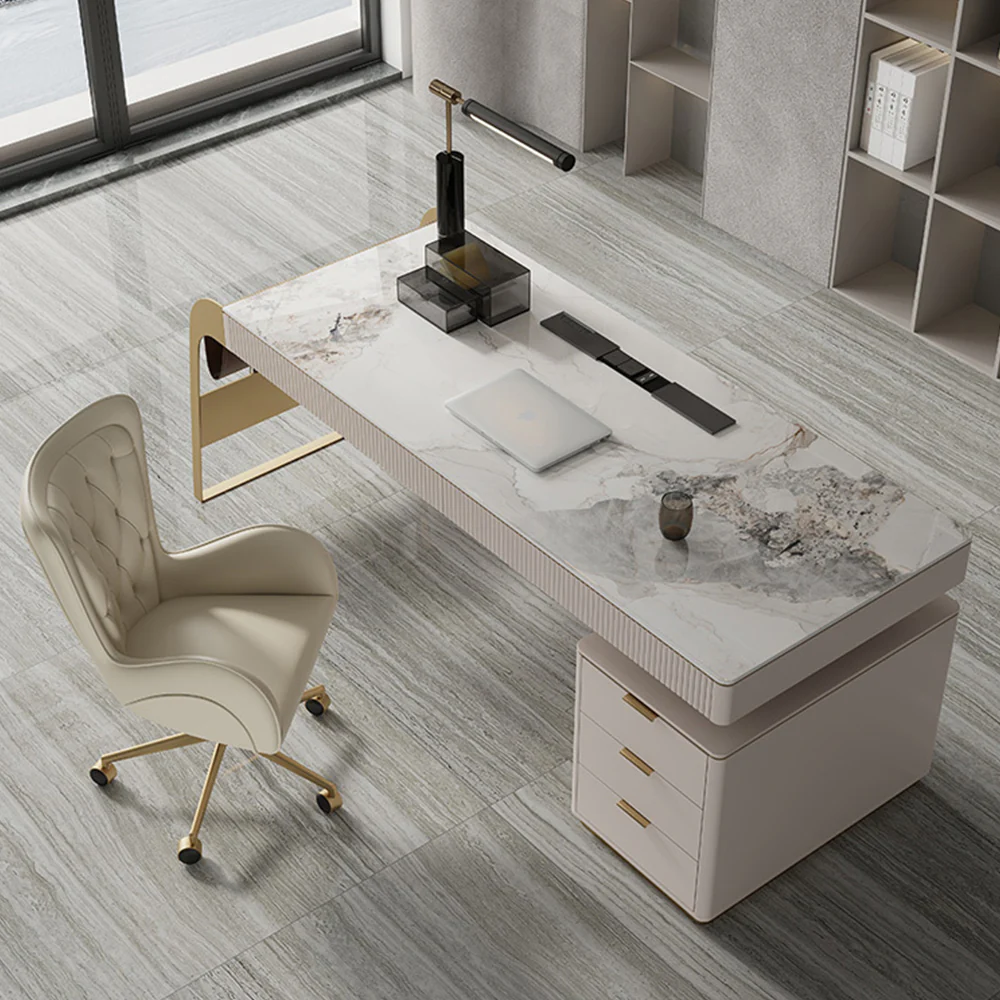 LUXORA WD1020 140cm Length Office Desk With Storage Cabinet Sintered Stone Tabletop - Image 3