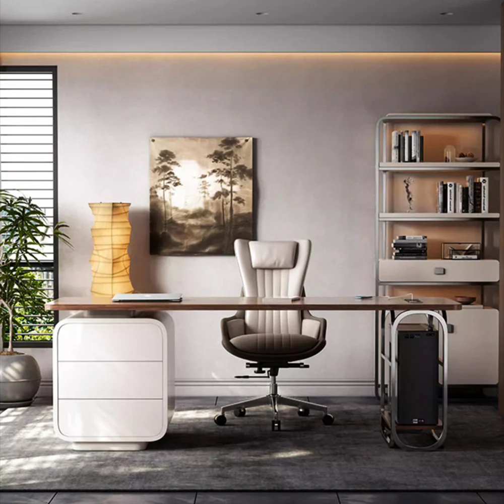 LUXORA WD1047 140/160/180cm Minimalist Style Walnut-Colored Solid Wood Desk - Image 4