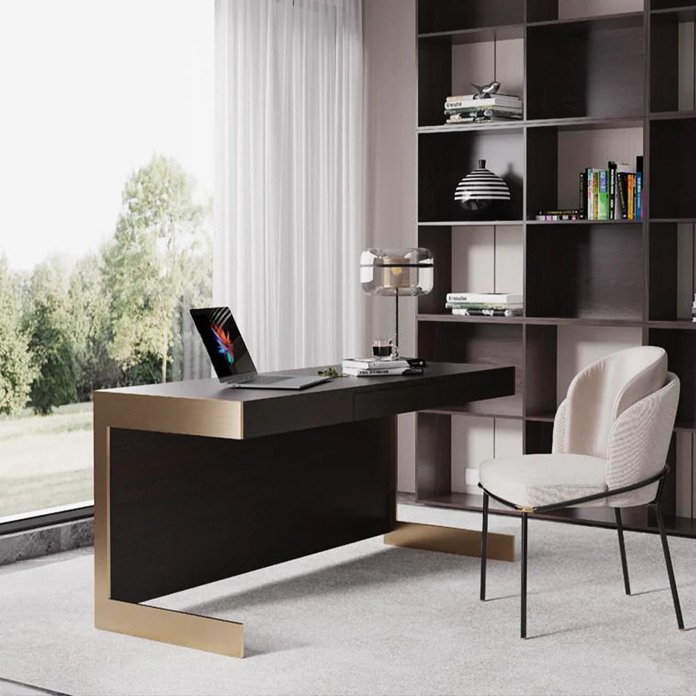 LUXORA WD1057 140/160cm Light Luxury Style Smoked-Colored Solid Wood Desk - Image 3