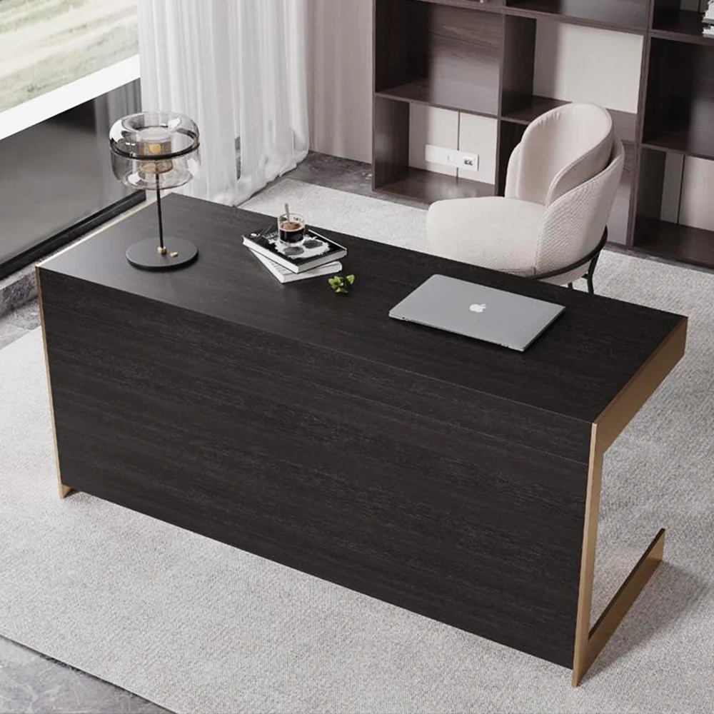 LUXORA WD1057 140/160cm Light Luxury Style Smoked-Colored Solid Wood Desk - Image 4