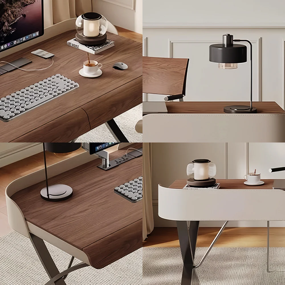 LUXORA WD1059 120/140/160/180cm Light Luxury Style Walnut Color Solid Wood Desk - Image 4