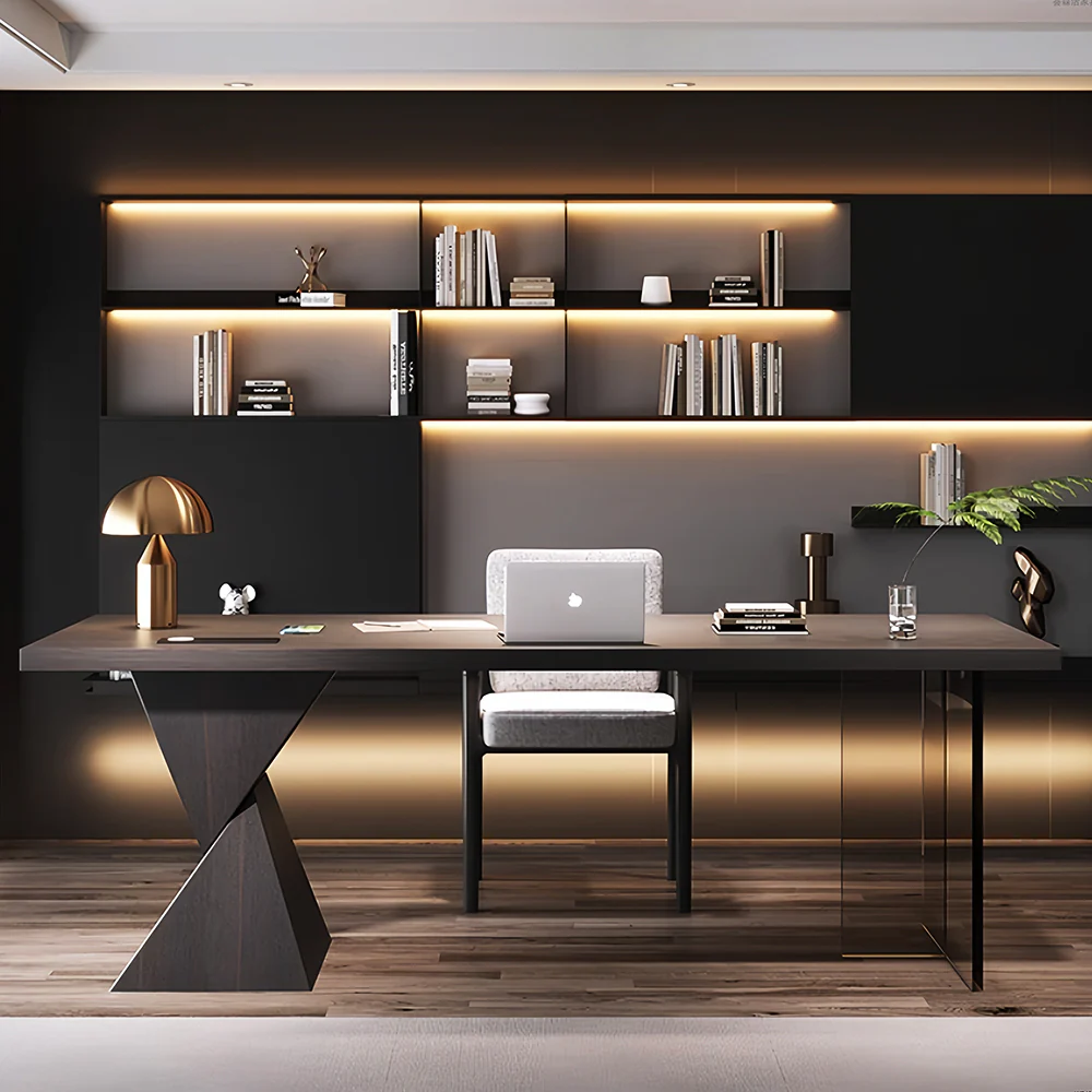 LUXORA WD1061 140/160/180/200cm Light Luxury Style Smoked-Colored Solid Wood Desk - Image 3
