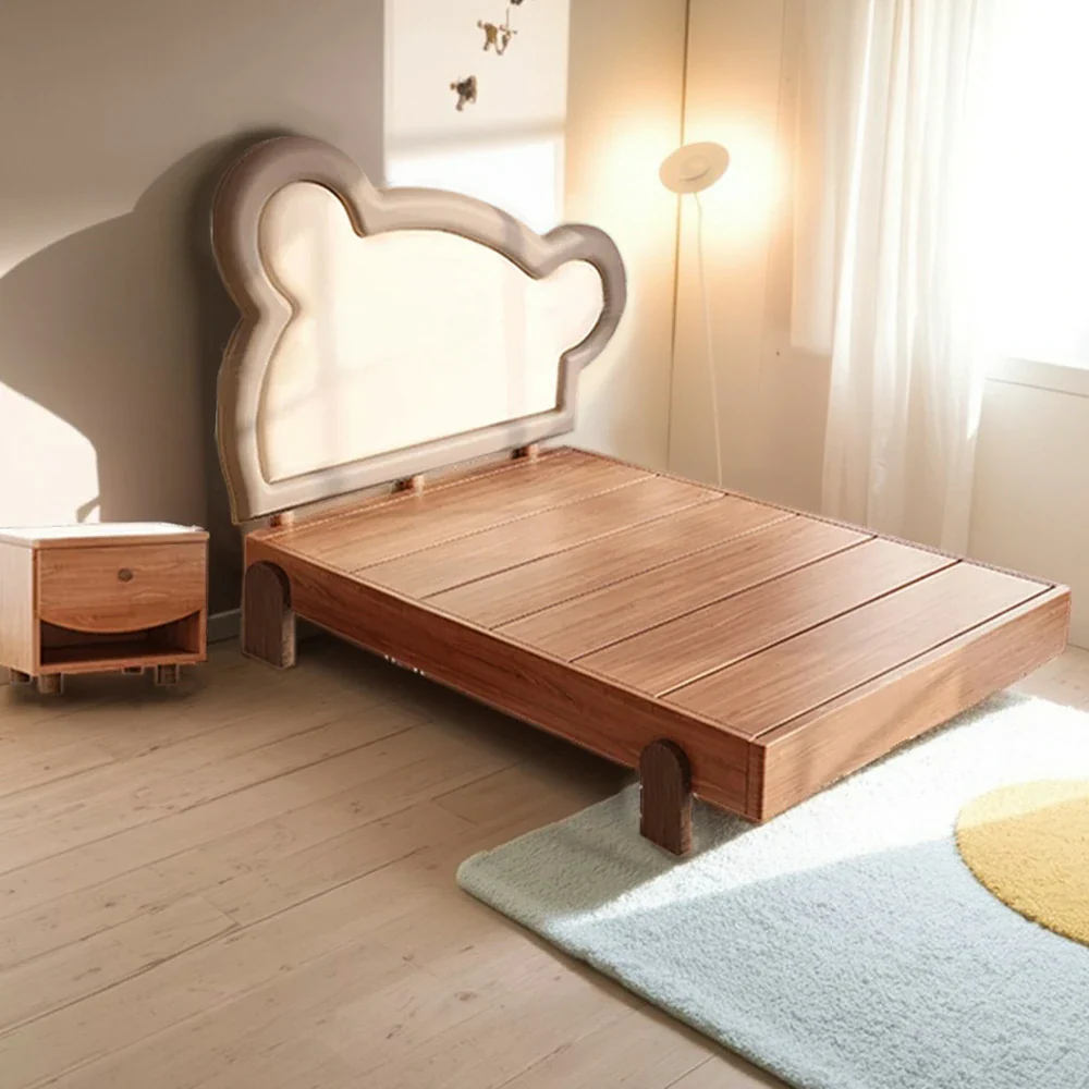 LUXORA 135/150cm Solid Wood Children's Bed Frame with Teddy Bear Bedhead Soft Backrest - Image 10